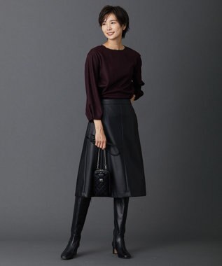 J.PRESS LADIES 【洗える】シンセティックマットleather スカート ブラック系