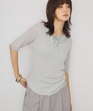 AMERICAN HOLIC 【2点セット】シアーリブヘンリーネックニット＋タンクトップ Light Gray