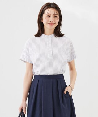 J.PRESS LADIES L ストライプジャージー ドルマンスリーブ カットソー ふじ色系1