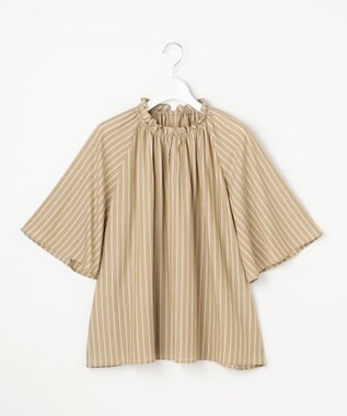 自由区 S リヨセルポプリンフリル ブラウス カーキ×オフ
