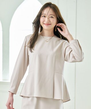 ANY L 【洗濯機可/ストレッチ/セットアップ可】イージーケアペプラムブラウス ベージュ