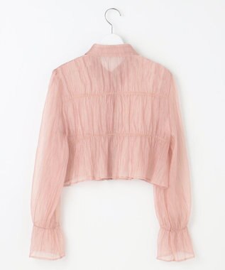 Feroux 【洗える】シャーリングシアー シャツ ピンク系