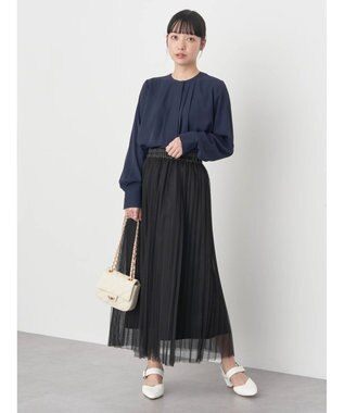 earth music&ecology ノーカラーフロントタックブラウス Navy