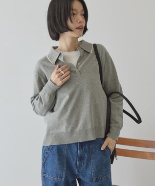 AMERICAN HOLIC 配色ラインニットポロ Light Gray