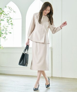 ANY L 【洗濯機可/ストレッチ/セットアップ可】イージーケアペプラムブラウス ベージュ