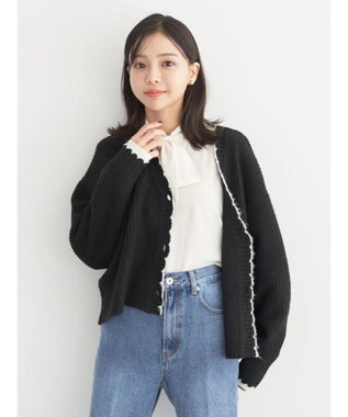 earth music&ecology スカラップニットカーディガン Black