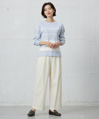 J.PRESS LADIES 【洗える】Rayon Stretch Border ニット サックスブルー×オフ系