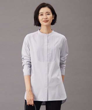 J.PRESS LADIES L シャツジャージー バンドカラー カットソー ライトグレー系