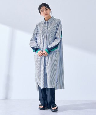 YECCA VECCA リブMIXシャツワンピース Stripe