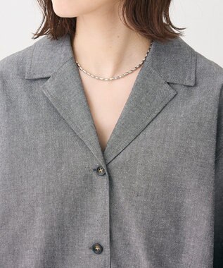 Green Parks 綿麻混裾ドロスト開襟シャツジャケット Gray Mixture