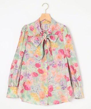 組曲 【前後着用可】ピオニーシフォンプリント ボウタイブラウス ピンク系5
