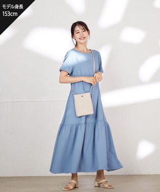 Tiaclasse 【洗える】ギャザーヘムフレアワンピース ブルー