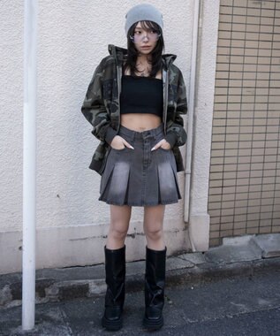 WEGO デニムプリーツミニスカート グレー