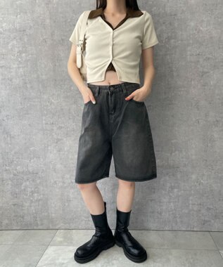 WEGO ワイドハーフデニムパンツ スミクロ