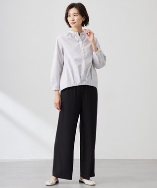 J.PRESS LADIES 【洗える・接触冷感・UVケア】エステネージュストライプ コクーン ブラウス グレーストライプ系