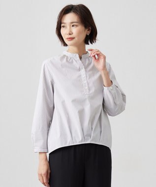 J.PRESS LADIES 【洗える・接触冷感・UVケア】エステネージュストライプ コクーン ブラウス グレーストライプ系