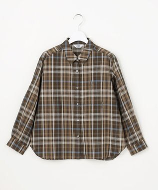 J.PRESS LADIES コットンリネン Light マドラスチェック シャツ ブラウン系