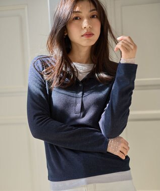 ANY クリアラメフライスヘンリーネックプルオーバー ネイビー