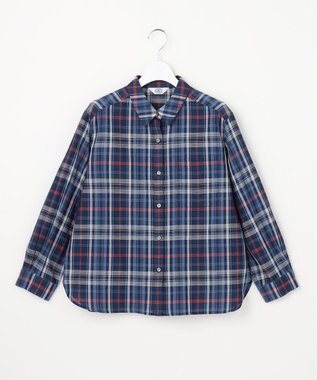 J.PRESS LADIES コットンリネン Light マドラスチェック シャツ ネイビー系