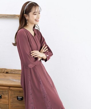 Tiaclasse L 【洗える】レース切り替えフレアワンピース ピンク