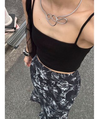 Green Parks モノトーンフラワータイトスカート Black