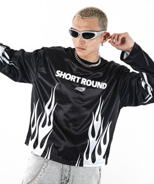 WEGO 【ユニセックス着用ITEM】ファイヤーパターンゲームロゴT（長袖） ブラック