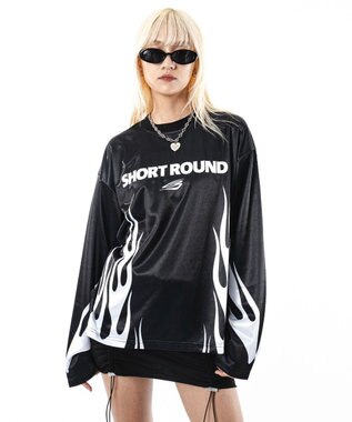 WEGO 【ユニセックス着用ITEM】ファイヤーパターンゲームロゴT（長袖） ブラック