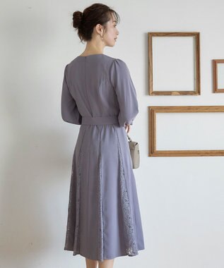 Tiaclasse L 【洗える】レース切り替えフレアワンピース ラベンダー