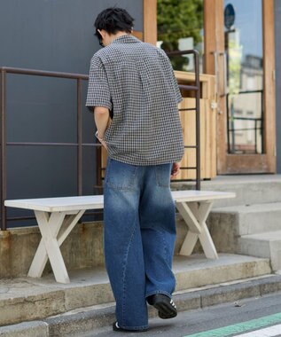 WEGO クロップドSSマイクロチェックシャツ ブラックチェック1