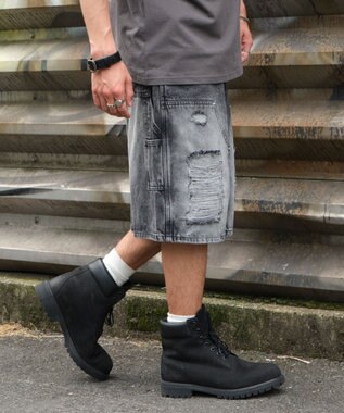 WEGO ダブルニーダメージデニムショーツ