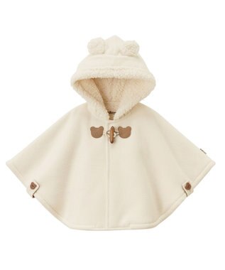 MIKI HOUSE HOT BISCUITS 【70-90cm】 お耳付きボアフリース ダッフルマント アイボリー