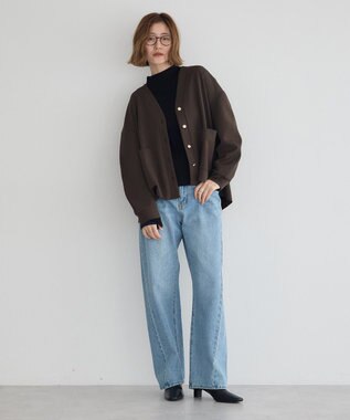 YECCA VECCA 金釦カットジョーゼットカーディガン Brown