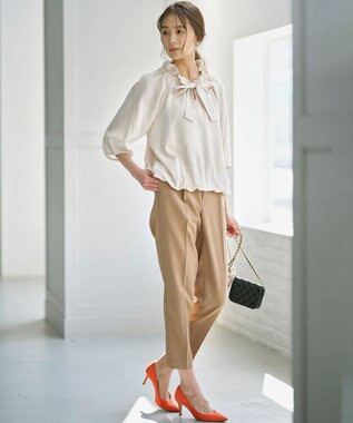 組曲  ギャザーリボン バルーンブラウス グレージュ系