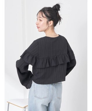 earth music&ecology フリル切替えショートブラウス Black