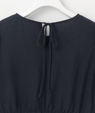Feroux 【洗える】パフスリーブチュニック ブラウス ネイビー系
