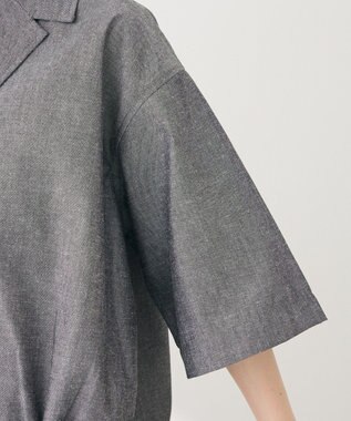 Green Parks 綿麻混裾ドロスト開襟シャツジャケット Gray Mixture