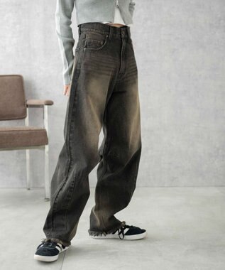 WEGO ヴィンテージウォッシュカーブデニムパンツ ブラック