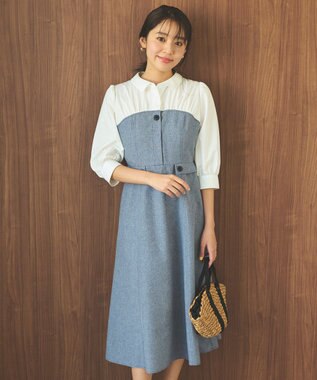 Feroux 【洗える】シャツドッキング ワンピース ネイビー系