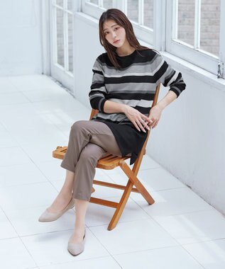 Tiaclasse 【洗える】マルチボーダーニットチュニック ブラック