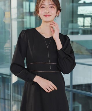 Tiaclasse L パイピングフレアワンピース ブラック