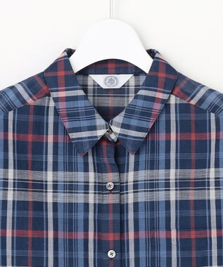 J.PRESS LADIES コットンリネン Light マドラスチェック シャツ ネイビー系