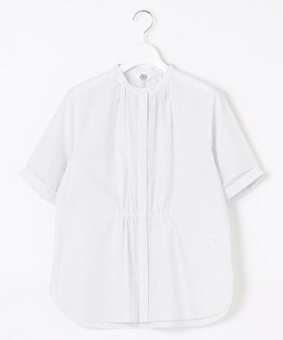 J.PRESS LADIES 【洗える】APESCO ストライプ バンドカラー ブラウス ライトグレー系1