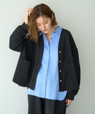 YECCA VECCA 金釦カットジョーゼットカーディガン Black