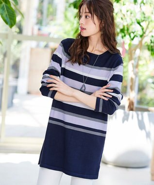 Tiaclasse 【洗える】マルチボーダーニットチュニック ボルドー