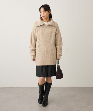 CRAFT STANDARD BOUTIQUE ハーフジップローゲージニットチュニック Beige Mixture