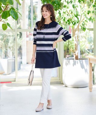 Tiaclasse 【洗える】マルチボーダーニットチュニック ボルドー