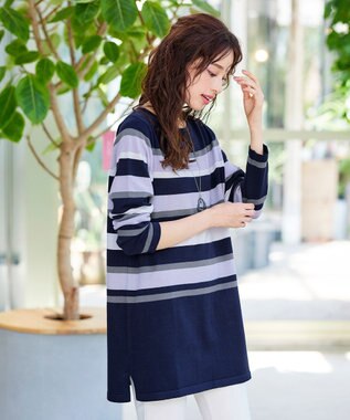 Tiaclasse 【洗える】マルチボーダーニットチュニック ボルドー