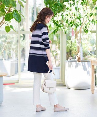 Tiaclasse 【洗える】マルチボーダーニットチュニック ボルドー