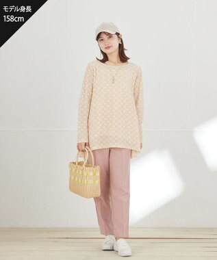 Tiaclasse 花柄カットレースフレアトップス ピンクベージュ