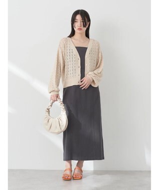 earth music&ecology 透かし編みテープヤーンカーディガン Pink